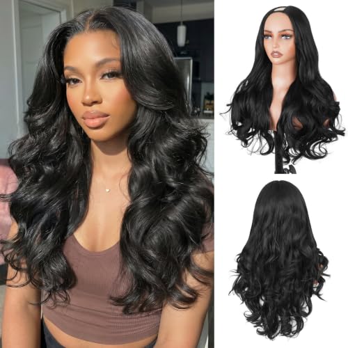 Looxey Black Curly V Part Wig 24 Inch Synthetic Half Wig for Black Women