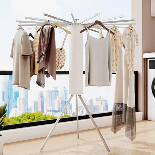 LIENAHU 16 Aluminum Poles Clothes Drying Rack Foldable & Retractable Laundry Stand