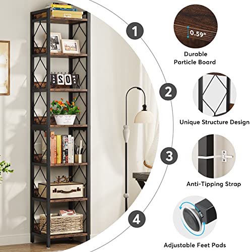 Tall Narrow Bookshelf 78.7 Inch - Rustic Brown, Space-Saving Corner Bookcase