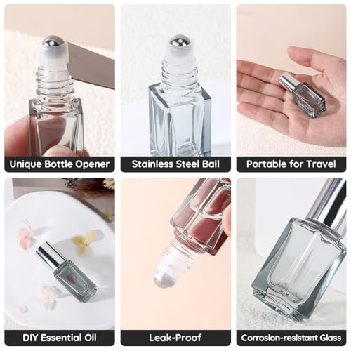 Segbeauty 60pcs 0.1oz Bulk Glass Rollerball Bottle for Perfume Oils, Gray Travel Roller Bottles for Essential Oils, 3ml Mini Travel Refillable Roller Ball Applicator, Small Glass Empty Roll On Bottles