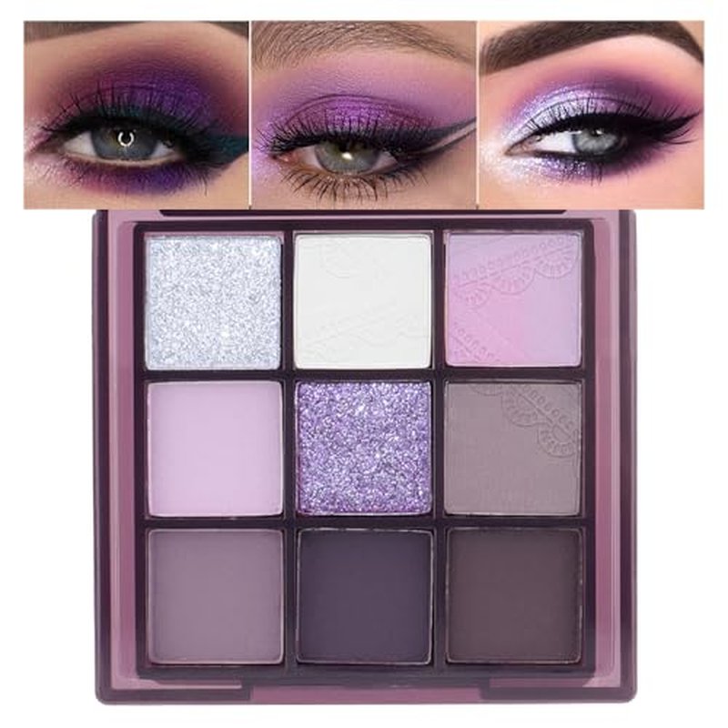 9Colors Eye Shadow Palettes Makeup,Dark Purple Plum Lavender Mauve Black Smoky Eyeshadow Palette for Older Women Natural Powde Eye Shadows Waterproof Long Lasting Naturing-Looking