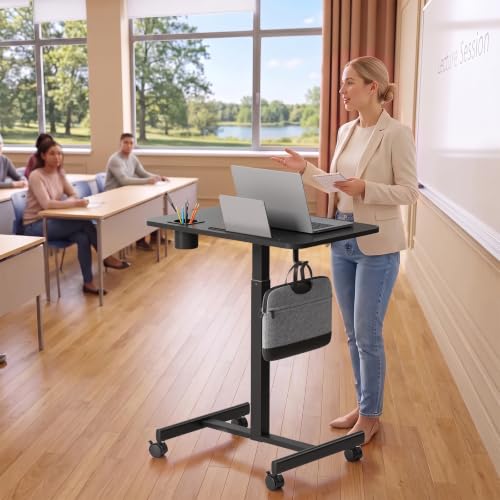 Black 28 Inch Mobile Laptop Desk with Wheels, Height Adjustable Sit-Stand Cart