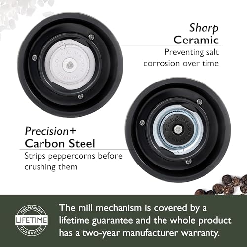 Matte Black Salt & Pepper Mill Set - Derwent Mill 7.5 Inch Gift Spice Grinder with Adjustable Coarseness
