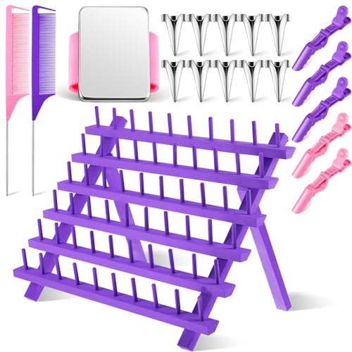 Juexica 19 Pcs Braid Hair Extension Stand Organizer Set, 6-Tier, Purple Mixed Color