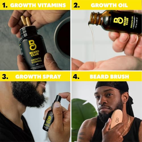 Premium Beard Growth Kit Sandalwood - Oil, Vitamins, Brush & Spray for Men