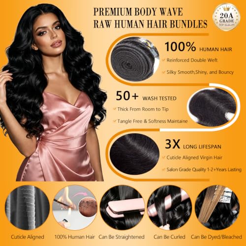 22 Inch Unprocessed Brazilian Body Wave Hair Bundles - Natural Black