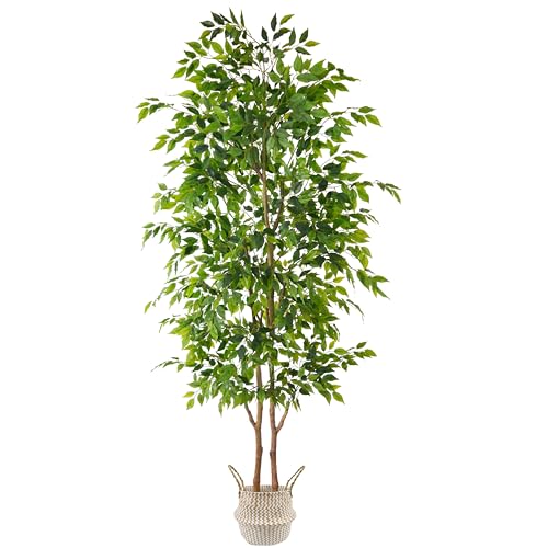 Artificial Ficus Tree 8ft Floor Plant with Woven Basket - Full & Stable