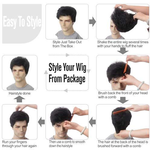 STfantasy Grey White Short Men's Wig with Sunglasses & Beard for Old Man Costume Halloween Cosplay 12 Inch