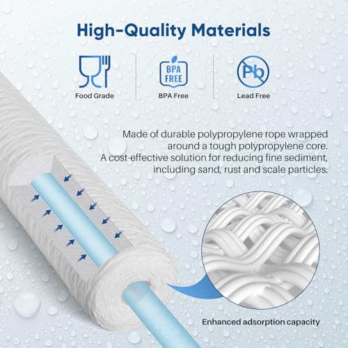 Whole House 5 Micron String Wound Sediment Filter 20x4.5 Inches - 2 Pack