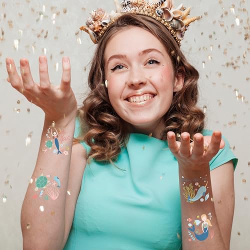 Cheerland Mermaid Temporary Tattoos Under the Sea Creature Stickers Underwater Arts for Ocean Theme Birthday Decoration Beach Baby Shower Picnic School Rewards Party Favors 108pcs