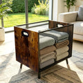 FANTERSI Rustic Brown 66L Blanket Basket Organizer - Wood & Metal Mesh Storage