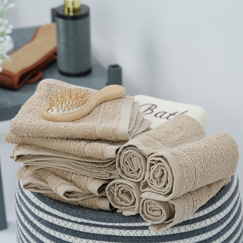 Beige 60 Pack Washcloths Set 12x12 Inches - Tens Towels, Soft Cotton, Eco-Friendly