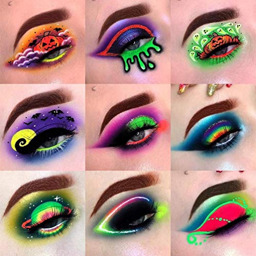 Neon Pigment Eyeshadow Powder UV Reactive Glow in the Blacklight 6 Mixed Bright True Colors for Body/Eyeshadow, Carnival Party Halloween Makeup (6NE)