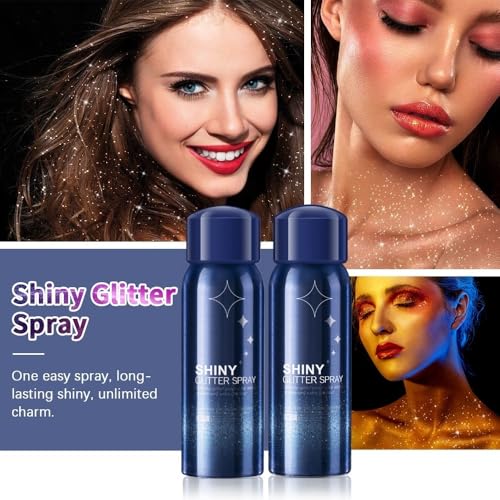 Body Glitter Spray, Perfect Body Shiny for Music Festival Rave Stage Makeup Hair and Face Shimmer Glitter Spray. 2.11 Oz