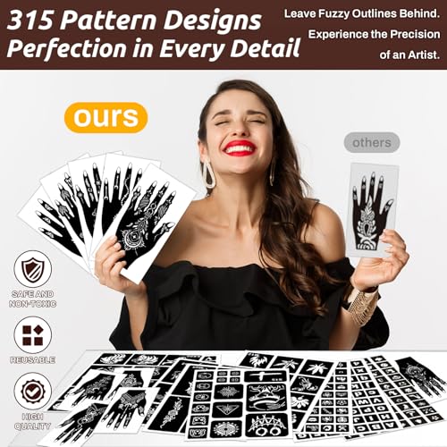315Pcs Temporary Tattoo Stencil Kit with 9 Colors Tattoo Cones - PllusJoys, 9-Color Set