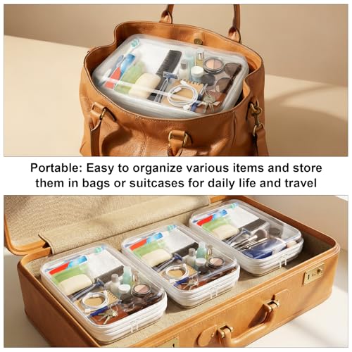 HOUYEE 3 Pack Clear Hard Shell Zipper Case,Hard Plastic Organizer Pouches for Toys Storage,Travel,Small Items,Makeup,Transparent & Waterproof Storage(Large)