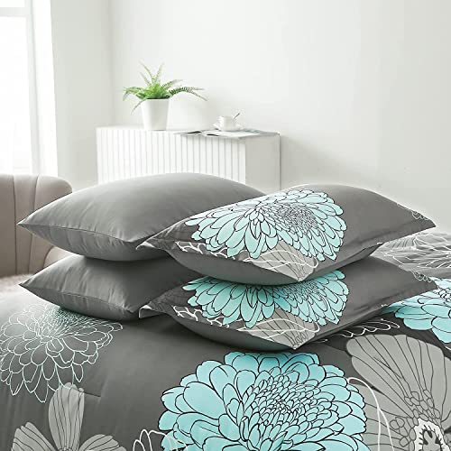 Yiran Floral Comforter Set California King Size 7 Pieces Grey Bed in a Bag - Variation: Grey / California King 104x96