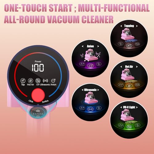 Pink Mattress Vacuum Cleaner with UV-C and 16kPa Suction - Deep Cleaning & Odor Removal