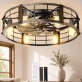 addlon 24-Inch Caged Ceiling Fan with Lights and Remote - Black Brushed Gold Variation