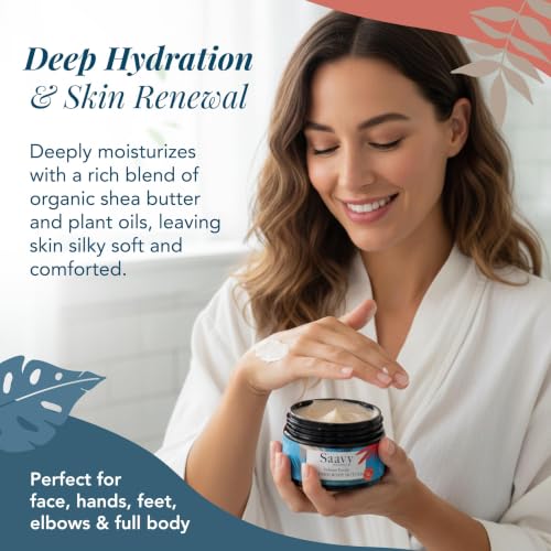 Whipped Body Butter with Organic Shea & Tahitian Vanilla - 4 oz Moisturizer for Dry Sensitive Skin