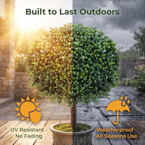 Artificial Boxwood Topiary Balls Set of 2 - Outdoor Garden Decor