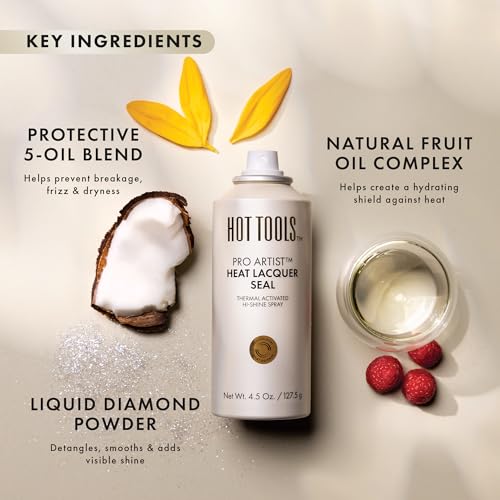 HOT TOOLS Heat Protectant Hi-Shine Spray | Instantly Makes Hair Shinier, Minimizes Frizz & Gives Hair a Lacquered Finish | Protects Hair from Heat Damage without Use of Silicones