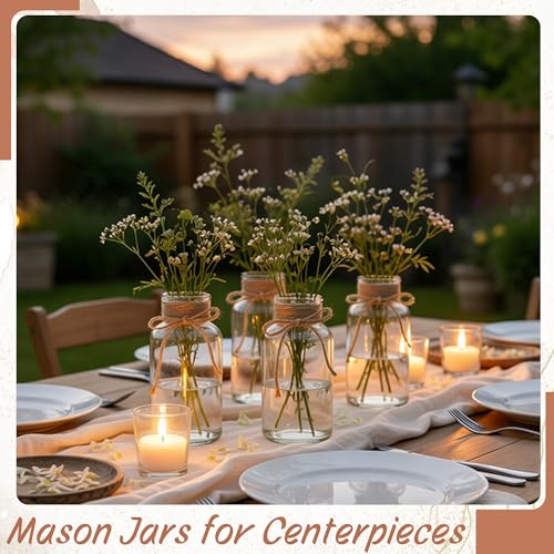 24 Pack Mason Jar Vases for Centerpieces - Transparent Glass Rustic Decor