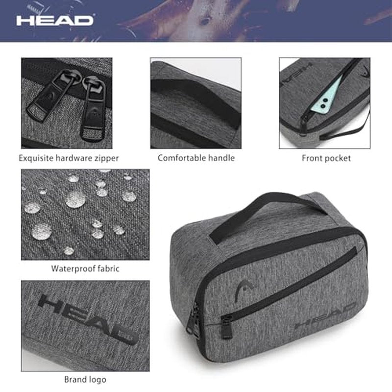 HEAD Waterproof Toiletry Bag for Men, Lightweight Dopp Kit Travel Bag for Toiletries, Travel Toiletry Organizer Shaving Bag Handbag for Outdoors/Weekender/Overnight, Gray