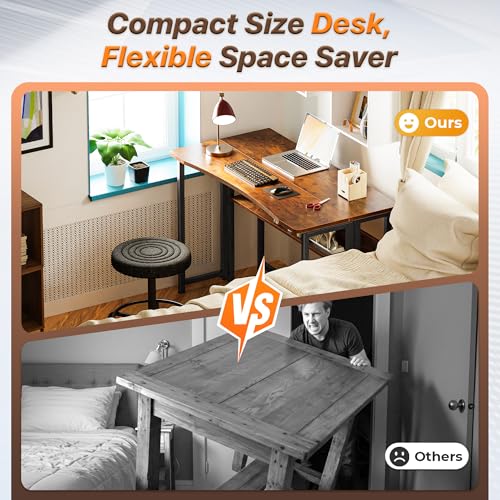 Rustic Brown Folding Desk with Storage Shelf - 39.4 Inch Compact Computer Table