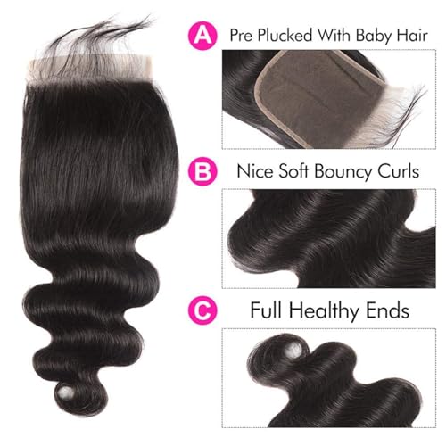 Isufer 6x6 HD Transparent Lace Closure Body Wave Brazilian Virgin Hair 12 Inch Natural Black