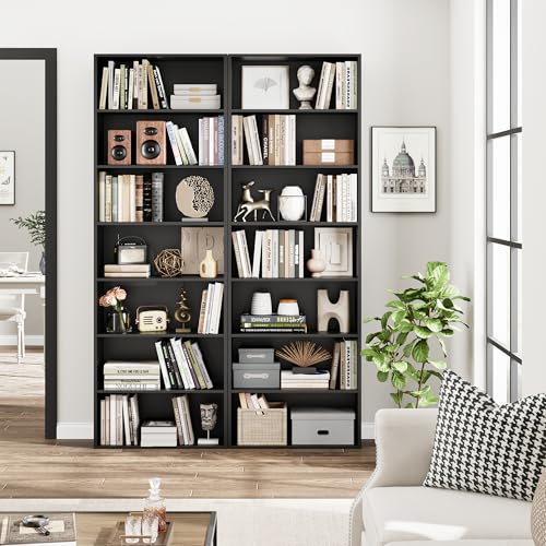 Tall Black Bookshelf 7-Tier Open Storage Shelves - 82 Inches