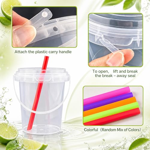 Disposable Cups with Lids and Straws - 100 Sets, 34oz, Colorful Straws Included