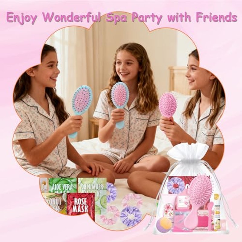 130 PCS Spa Party Supplies for Women, Include Face Masks Skincare, Hand Cream, Lip Balm, Lip Mask, Under Eye Patches,Hair Brush, Foot Bath Bombs,Spa Birthday Sleepover Party Supplies for Girls Women