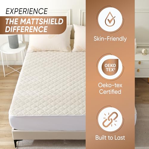 King Size Organic Cotton Mattress Protector - Quilted Waterproof Breathable Fitted Cover