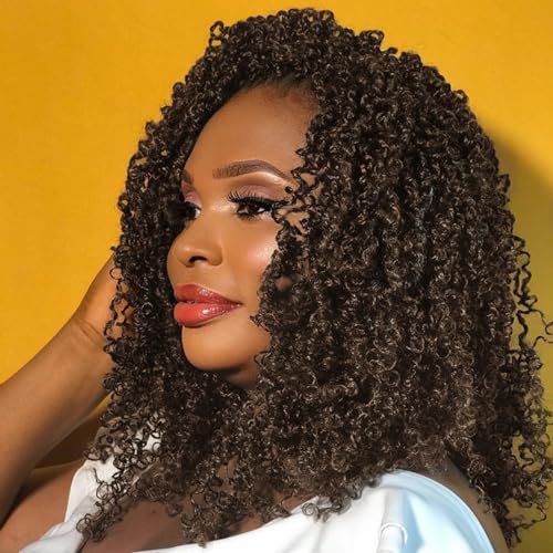 12 Inch Pre-twisted Yanky Twist Crochet Hair - Passion Twist Braids, 8 Packs, Brown & Blonde