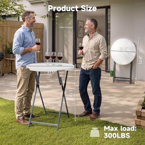 1 Pack Folding 32-Inch Round Cocktail Table with HDPE Top & Steel Frame