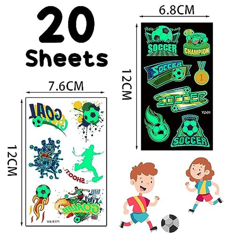 200 Pcs Soccer Sports Temporary Tattoos for Kids, Glow In The Dark Tattoos for Boys and Girls, Soccer Fake Tattoo Stickers for Adults Kids Goody Bag Stuffers Prizes Party Favors