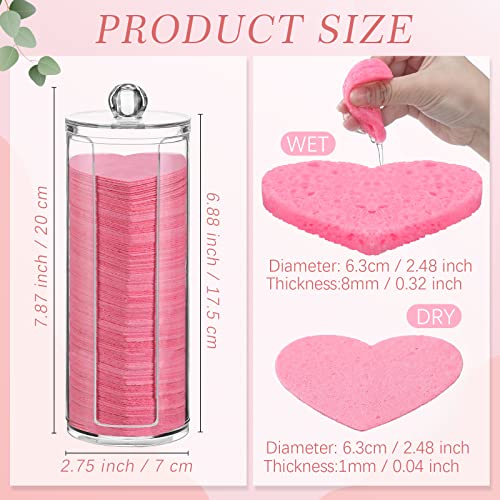 Sieral 120 Pcs Compressed Facial Sponges with Container Disposable Face Sponge Pads for Washing Face Cleansing Exfoliating Esthetician Makeup Removal(Heart,Pink)