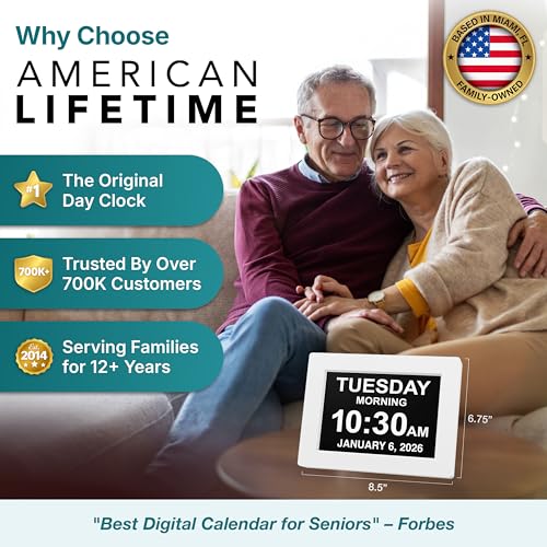 Digital Dementia Day Clock for Seniors - 8 Inch White 2-Pack