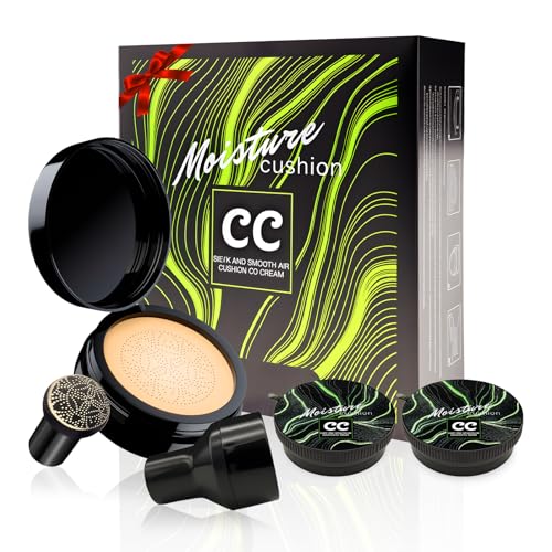 Mushroom Head Air Cushion CC Cream Gift Set for Women - Newly Upgraded Tattoo Cover up Makeup Foundation with 2 Refills, Holiday Gift BB Cream Waterproof for Mature Skin Types (Medium, 20g*3)