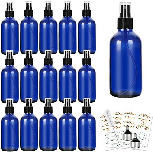 CycleMore Blue Glass Spray Bottles 16 Pack, 4oz Fine Mist Reusable Travel