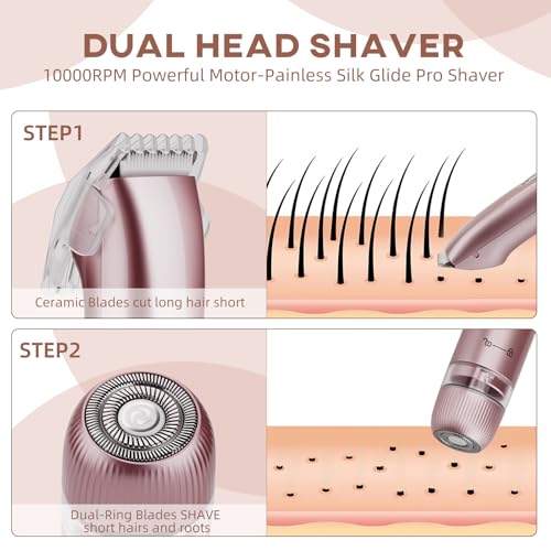 Bikini Trimmer for Women,Electric Dual Head Shaver, IPX7 Waterproof, Compact Travel Design Bikini Shaver for Public Hair, Facial and Body(Pink)