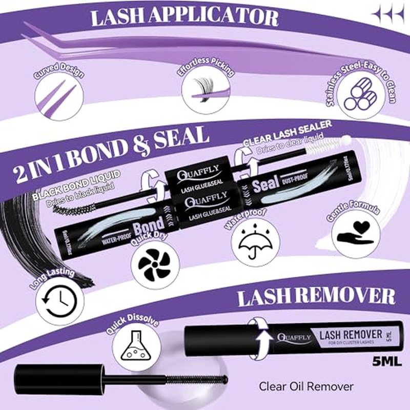 5-Pack False Eyelashes Kit with Lash Glue & Seal, Remover, Tweezers, Curler | Professional Lash Extension Set for Natural/Dramatic Look, Reusable, Salon & Home Use