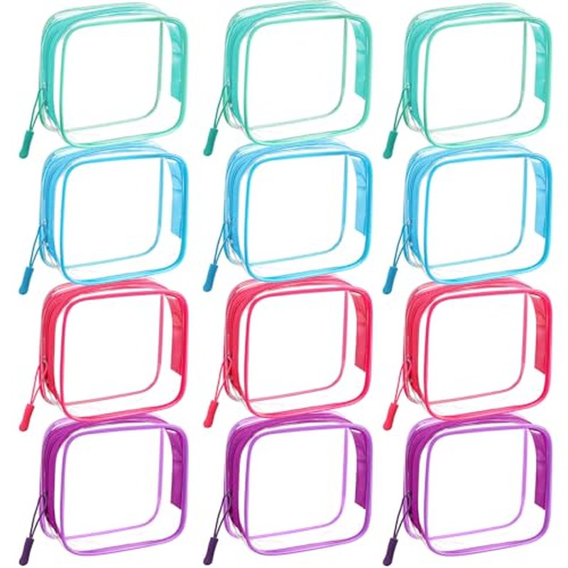 12 Pcs Vivid Color Clear Cosmetic Makeup Bags Bulk with Zipper Tsa Approved Toiletry Bag for Travel Transparent PVC Waterproof Carry Pouches Organizer Case for Men Women