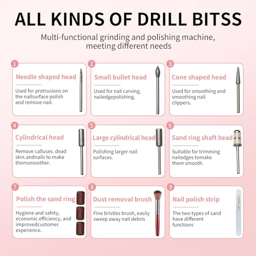 Brushless Nail Drill with UV Light, 35,000 RPM Electric Nail File for Acrylic Gel Dip Powder Nail Tool, Portable Rechargeable Manicure Pedicure Kit, Rose Gold