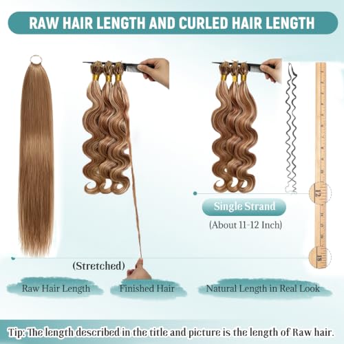 Munx Honey Blonde Crochet Human Hair Extensions 22 Inch Highlighted Body Wave with Spiral Curl, Pre-Separated, Lightweight, 27/30/613