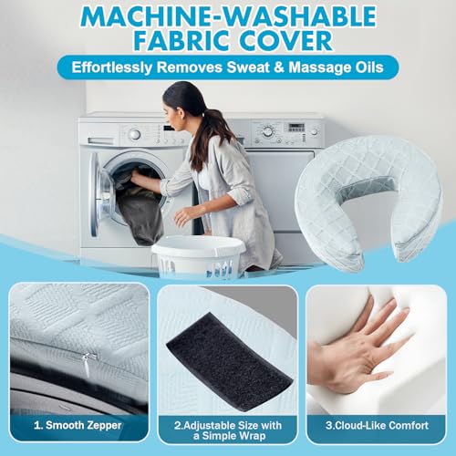 Massage Headrest for Bed with Washable Pillowcase - Light Blue, Adjustable Post-Surgery Face Cushion
