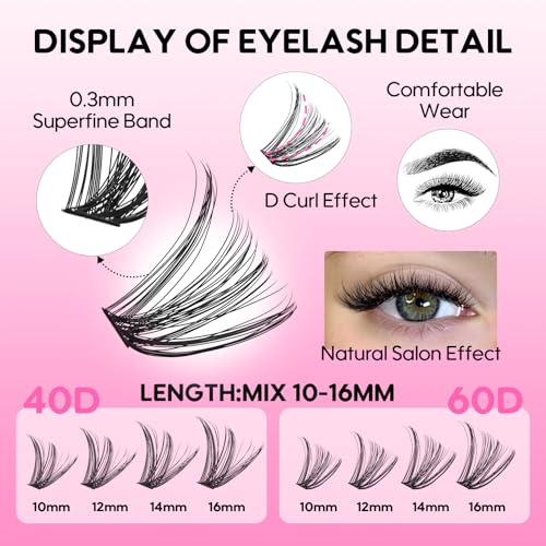 Lash Extensions 40D+60D Cluster 240pcs DIY Lash Clusters 10-16mm Eyelash Clusters Individual Think Band Lash Kit (40D+60D Kit)