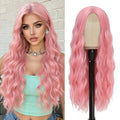 Long Pink Wavy Wig for Women 26 Inch Pastel Pink Hairpiece with Realistic Hairline - Variation of Pink