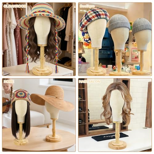 Beauty Star 19.69-Inch Tall Wig Stand with Detachable Wooden Base for Wigs & Hair Styling